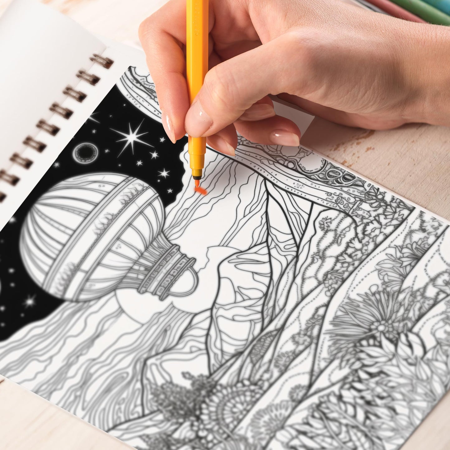 Space Landscapes Spiral Bound Coloring Book, A beautiful coloring book for adults, teens and children providing fun, stress relief and relaxation featuring amazing high contrast drawings of landscapes in space