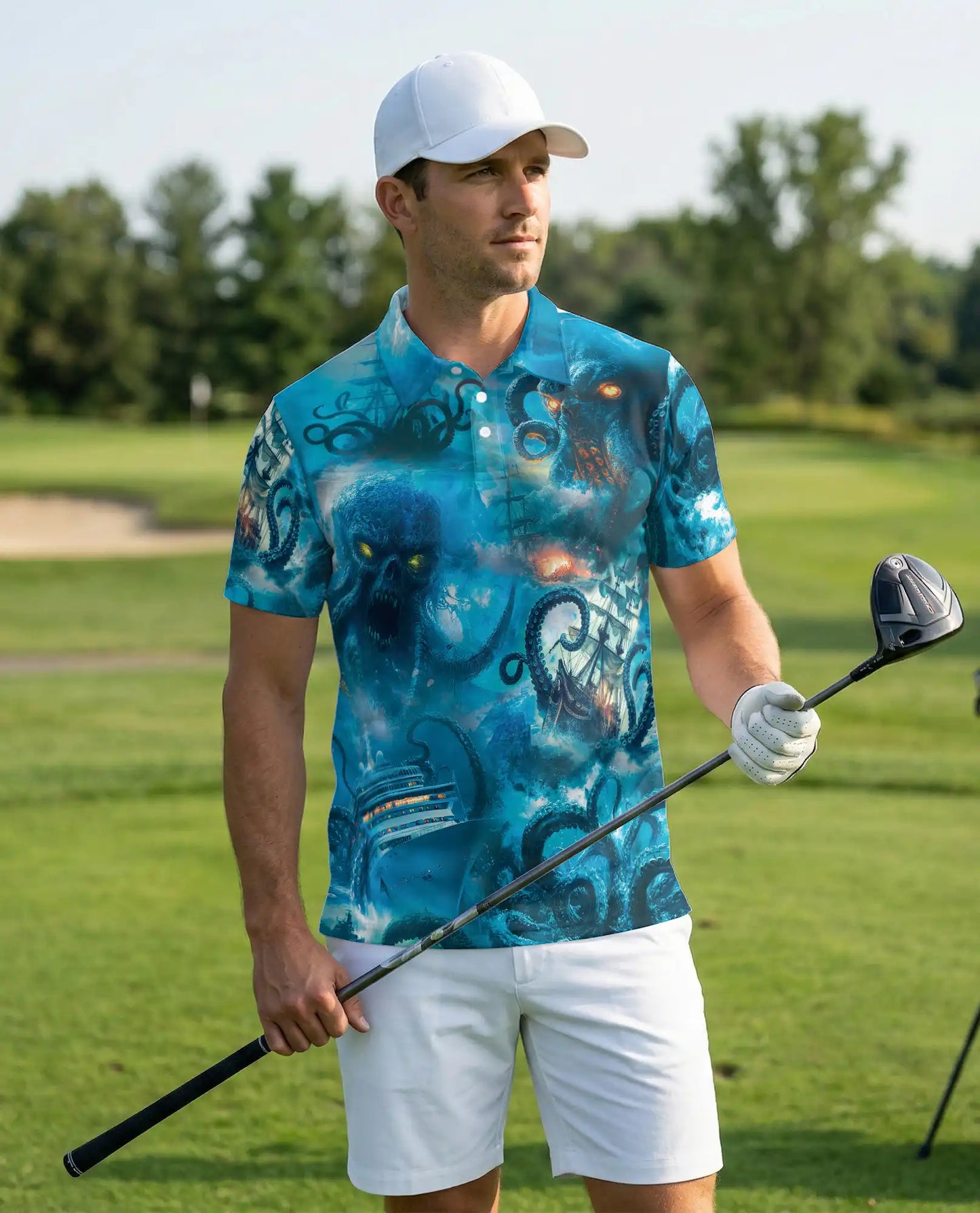 Kraken Ocean Polo Shirt – Sea Monster Horror Print | Netecom
