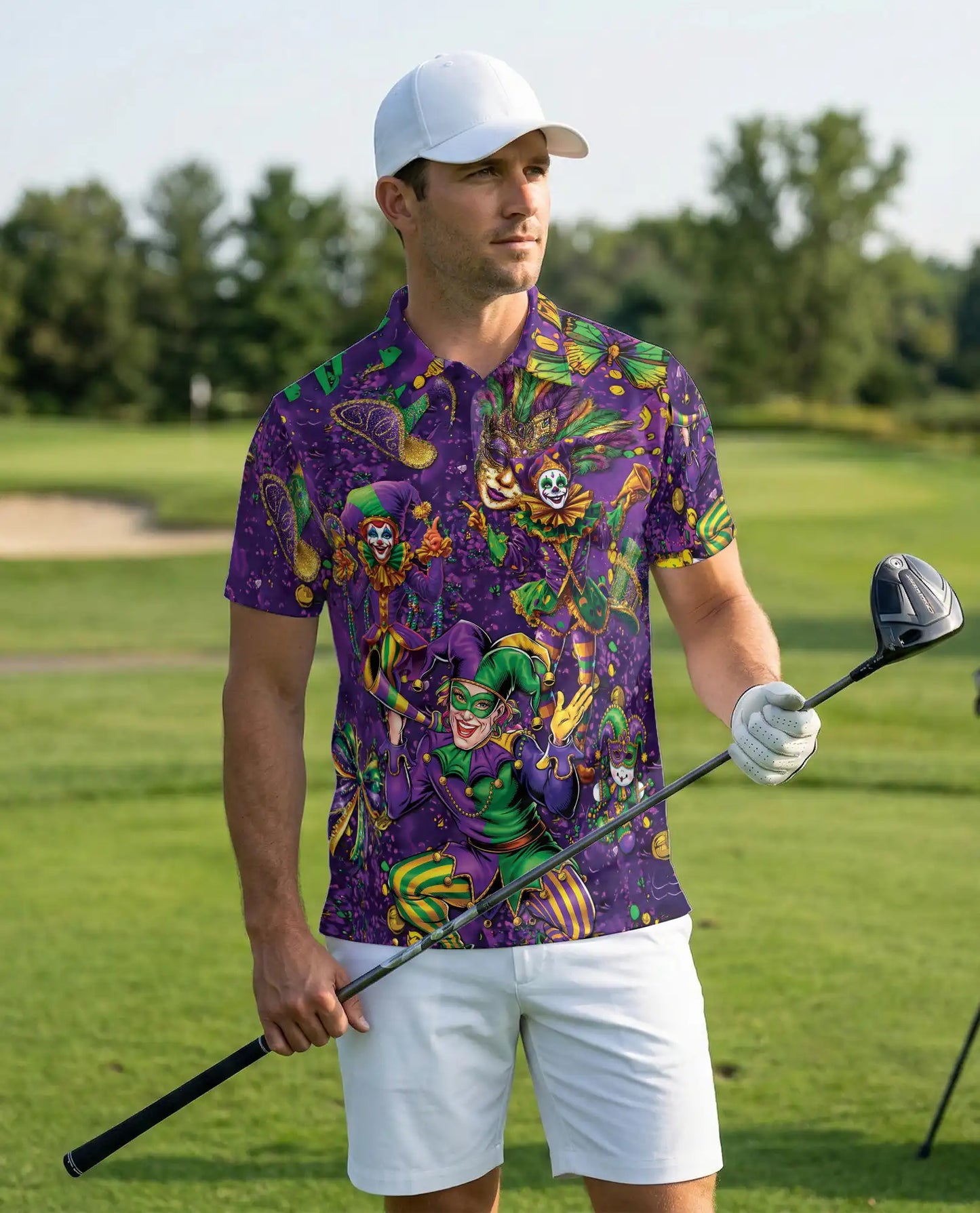 Mardi Gras Jester Hawaiian Polo Shirt | Netecom