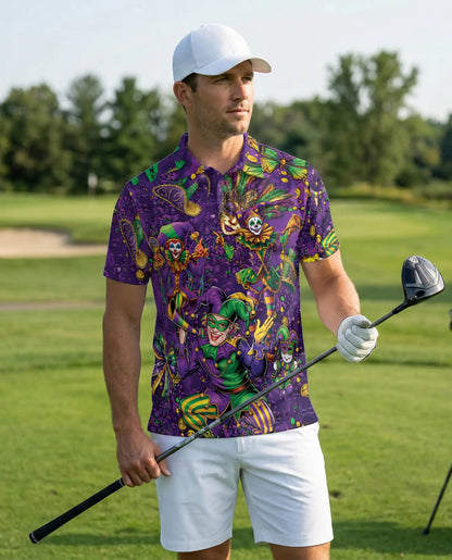 Mardi Gras Jester Hawaiian Polo Shirt | Netecom