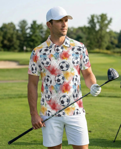 Watercolor Soccer Ball Polo Shirt -Colorful Sports Print | Netecom