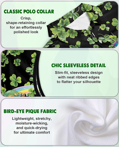 Saint Patrick's Day Cats Shamrocks Sleeveless Polo Shirt for Women | Netecom