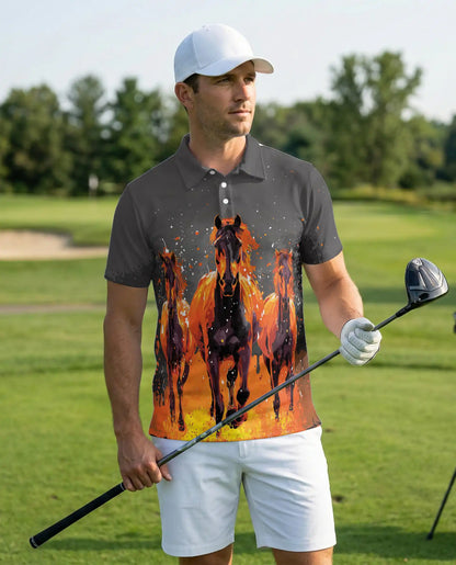Running Horses Polo Shirt - Wild Stallion Western Style | Netecom