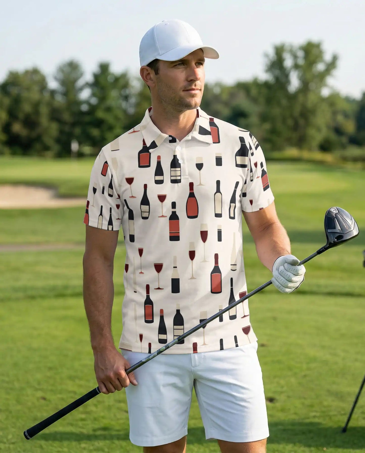 Wine Bottle Pattern 3D Polo Shirt for Men – Minimalist Vineyard Style | Netecom