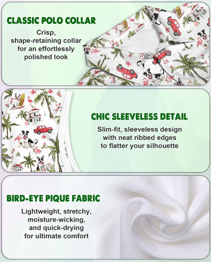 Boston Terrier Tropical Pattern Sleeveless Polo Shirt for Women | Netecom