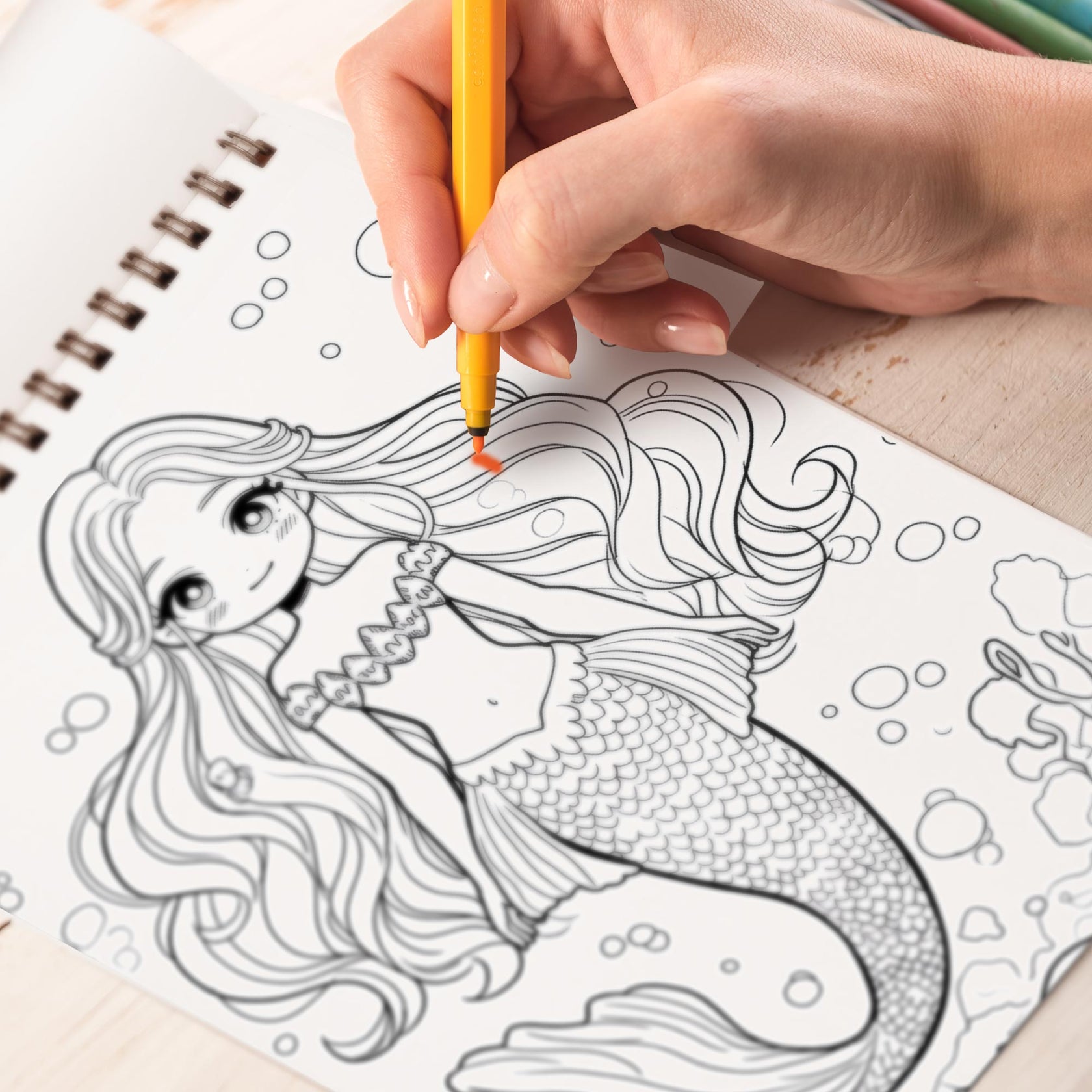 Pop Manga Mermaid Spiral Bound Coloring Book, 30 Charming Pop Manga Me ...