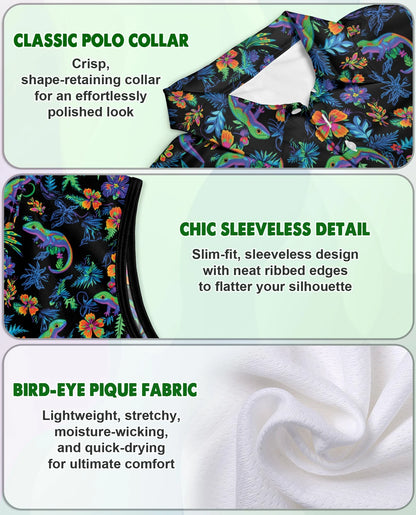 Colorful Gecko Pattern Sleeveless Polo Shirt for Women | Netecom