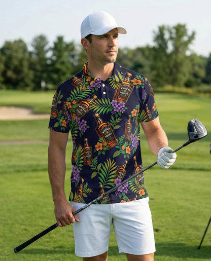 Whiskey Tropical Hawaiian Polo Shirt-Bourbon Floral Island Design | Netecom