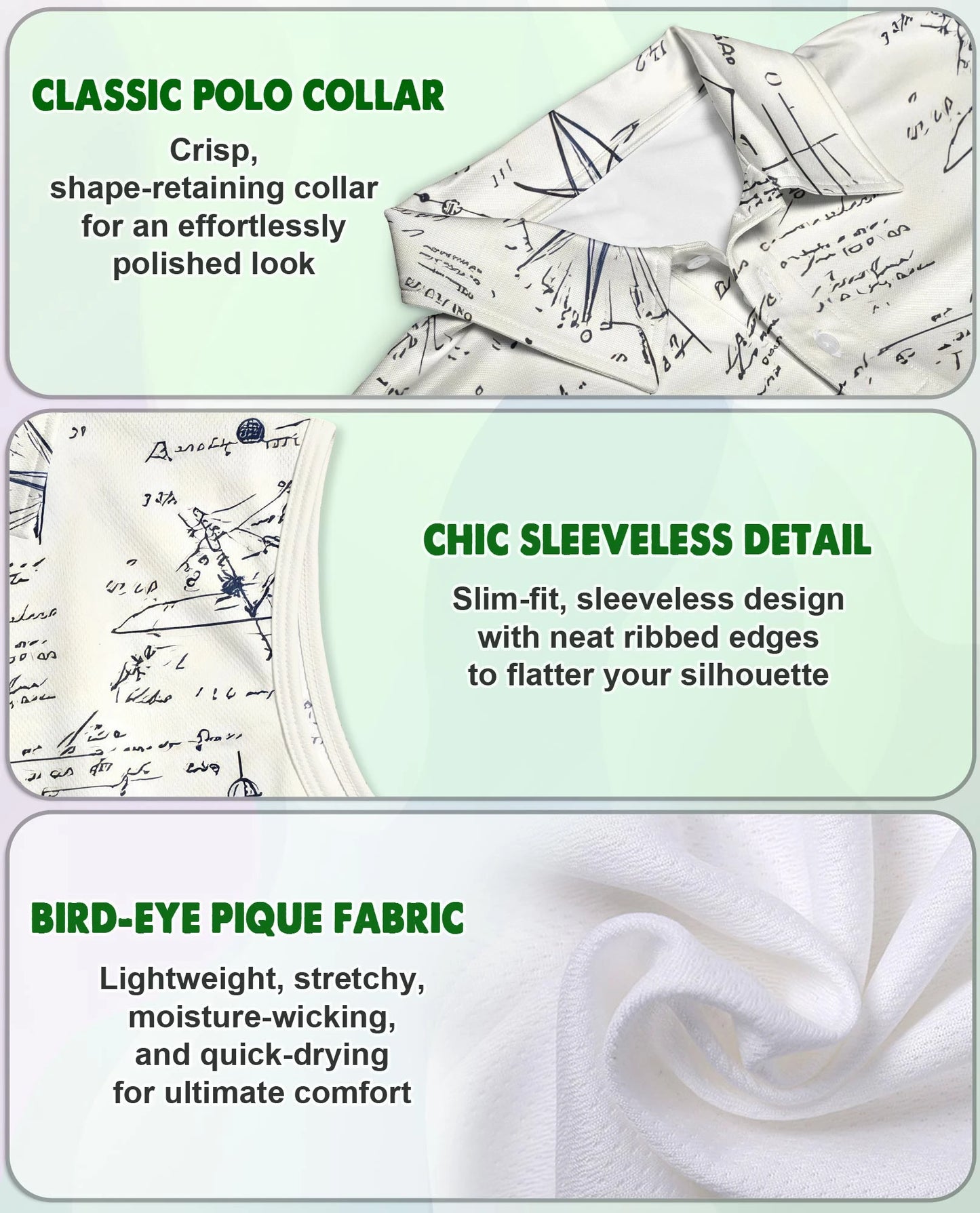 Vintage Manuscript Print Sleeveless Polo Shirt for Women | Netecom