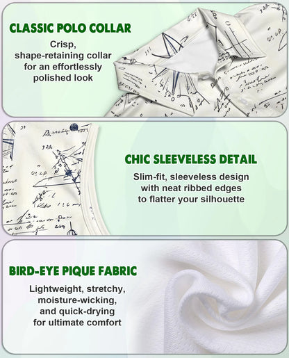 Vintage Manuscript Print Sleeveless Polo Shirt for Women | Netecom