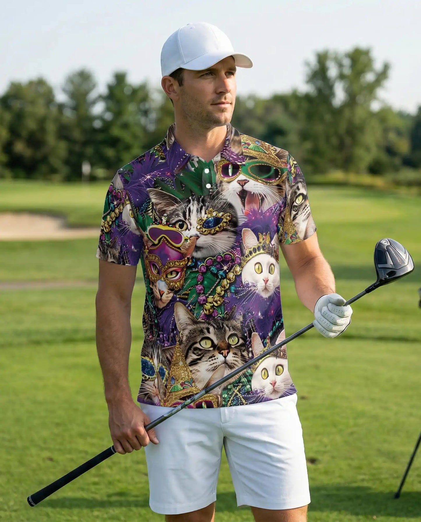 Mardi Gras Cat Mask Polo Shirt | Netecom