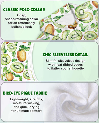 Kiwi Pattern Sleeveless Polo Shirt for Women | Netecom
