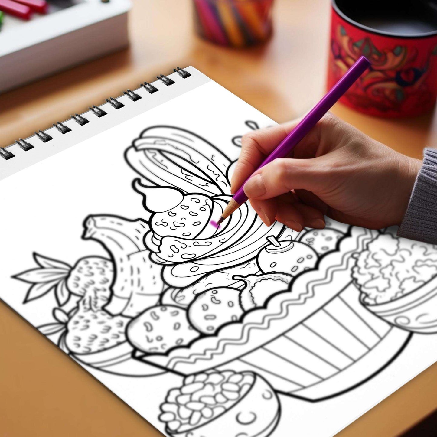 Luscious Treats Spiral Bound Coloring Book, Celebrate the Art of Baking with 30 Captivating Coloring Pages, Offering an Artistic and Flavorful Experience