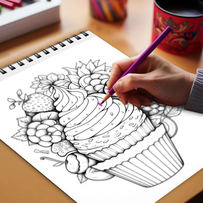 Tasty Deserts Spiral Bound Coloring Book, Savor 30 Dazzling Coloring Pages, Fostering Focus and Creativity as You Celebrate the Artistry of Culinary Creations