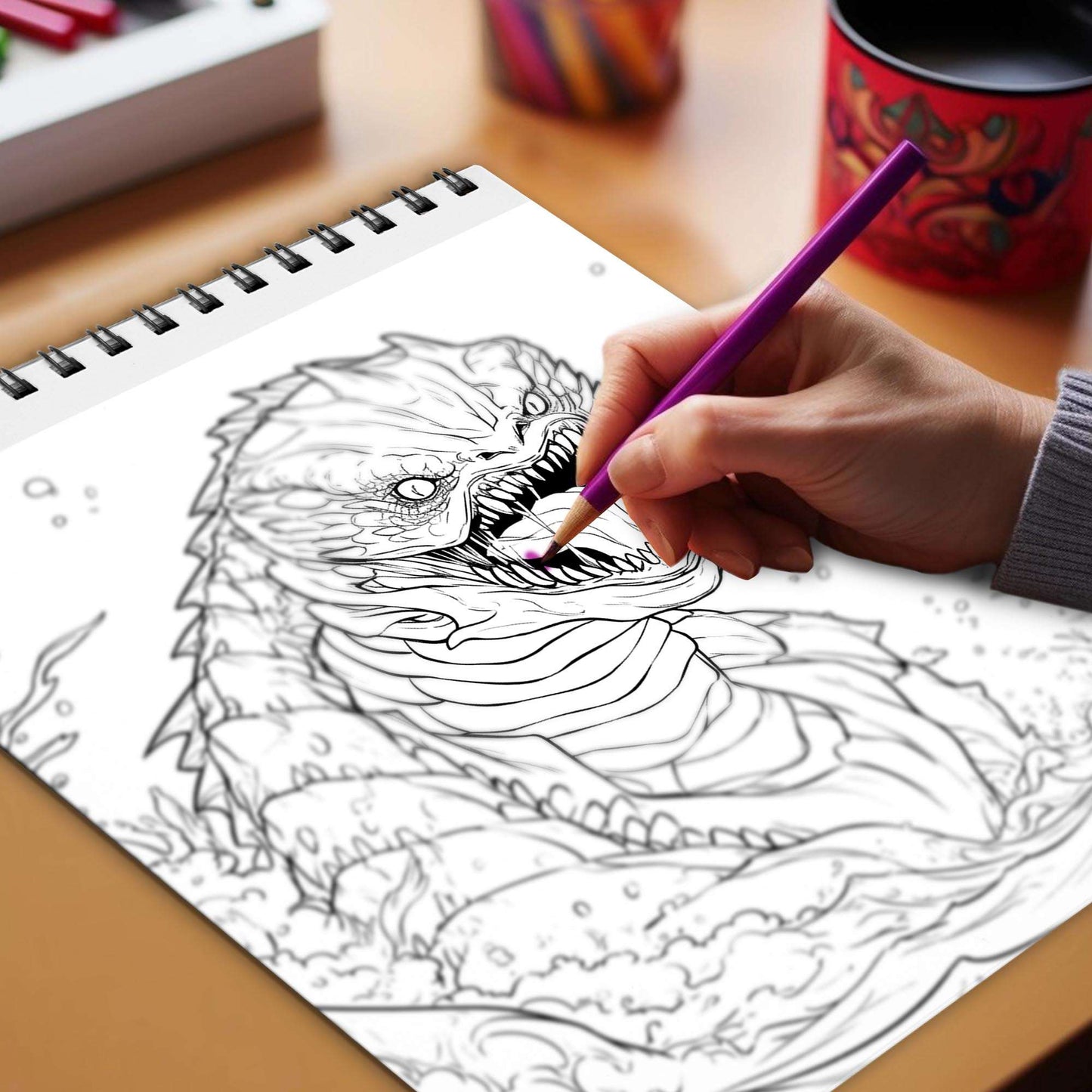 Oceanic Beast Spiral Bound Coloring Book, Indulge in 30 Dazzling Coloring Pages, Fostering Focus and Creativity as You Confront the Terrifying Creatures of the Deep