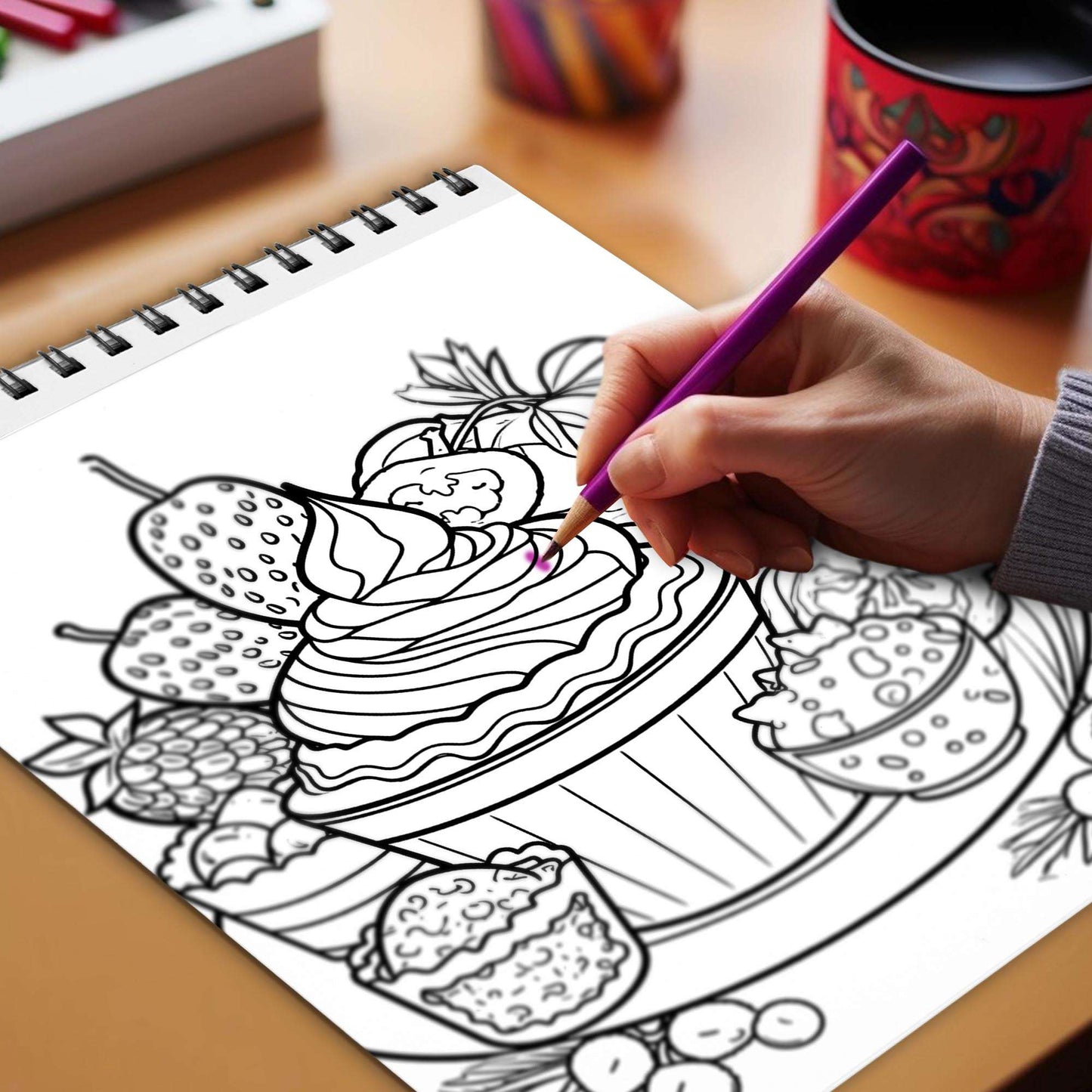 Luscious Desserts Spiral Bound Coloring Book, Savor 30 Dazzling Coloring Pages, Fostering Focus and Creativity as You Celebrate the Artistry of Culinary Creations