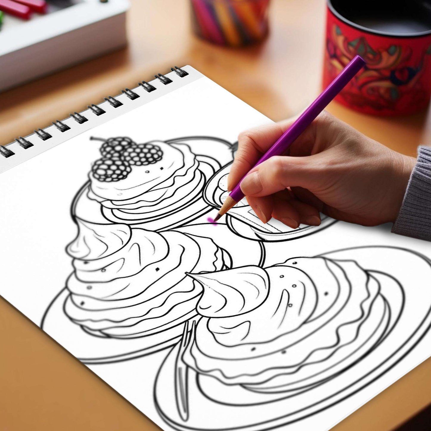 Dessert Delicacies Spiral Bound Coloring Book, Indulge in Your Imagination with 30 Enchanting Coloring Pages, Exploring the World of Dessert Delicacies