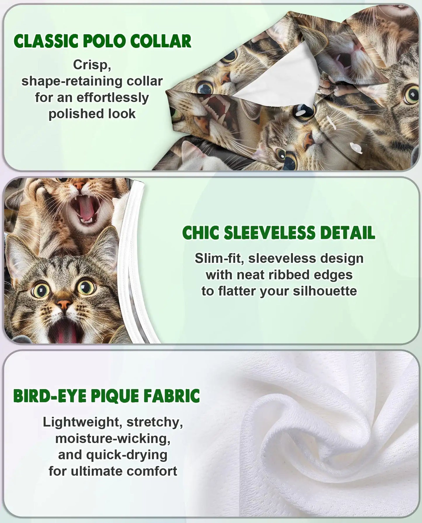 Cat Collage Sleeveless Polo Shirt for Women – Cute Feline Lover Style | Netecom