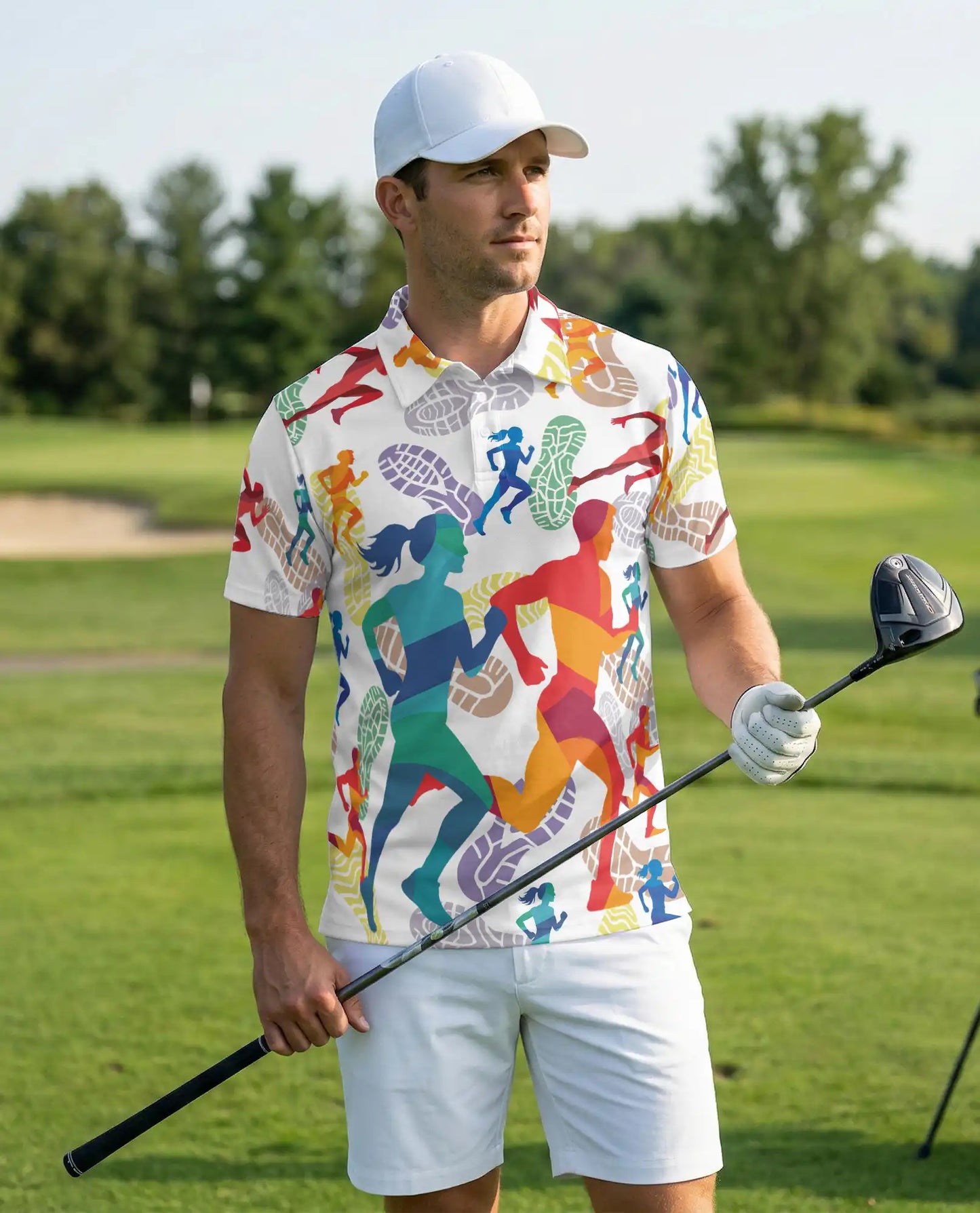 Running Polo Shirt – Colorful Marathon Runner Print | Netecom