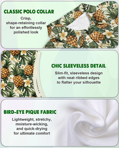 Golden Pineapple Sleeveless Polo Shirt for Women | Netecom