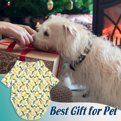 Netecom Matching Lemon Aloha Hawaiian Shirt for Dog and Owner, Bright Fruit Theme Summer Button Down Shirt, Cute Pet and Human Matching Outfit, Relaxed Beach Vacation Casual Wear