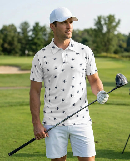 Bee Print Polo Shirt – Minimal Insect Pattern | Netecom
