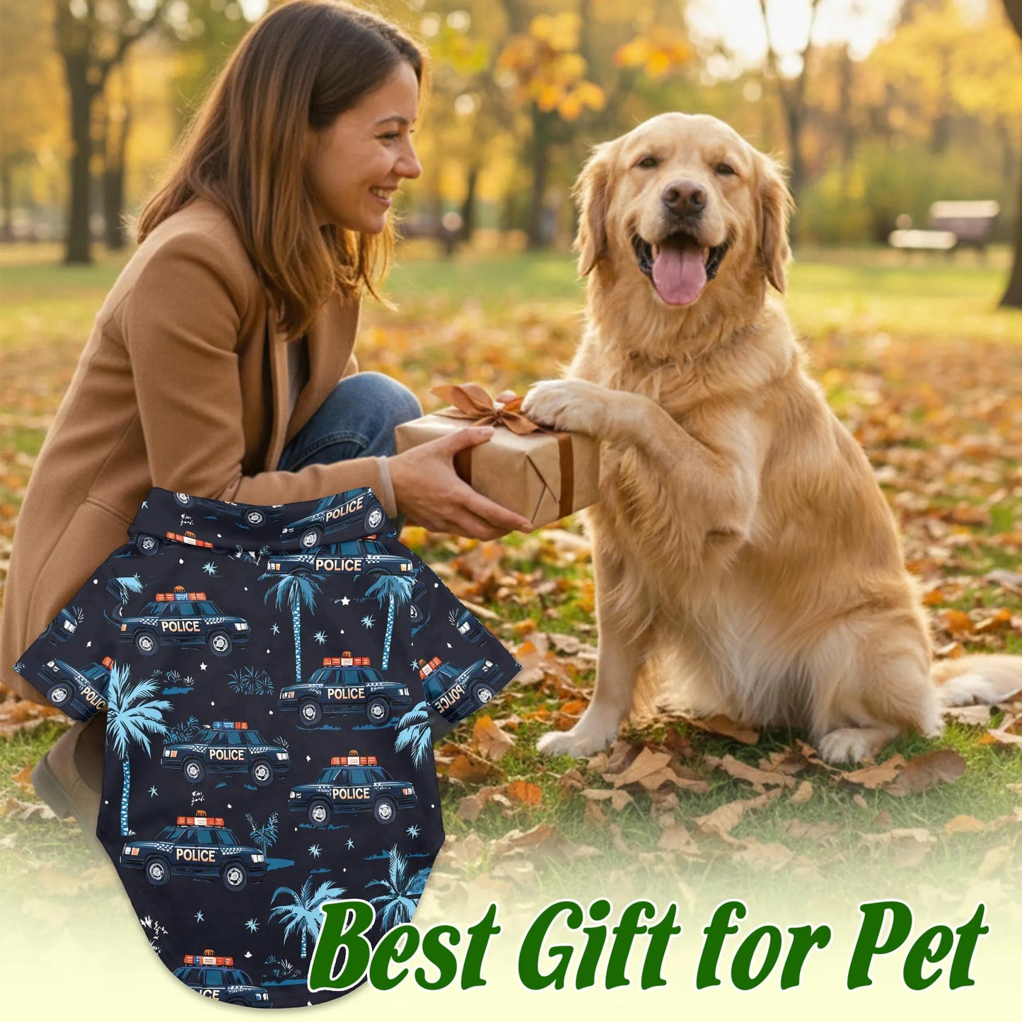 Police Cars Seamless Pattern Hawaii Dog and Owner Matching Button Shirts