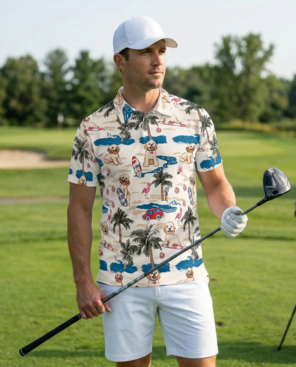 Cute Dog Beach Hawaiian 3D Polo Shirt for Men | Netecom