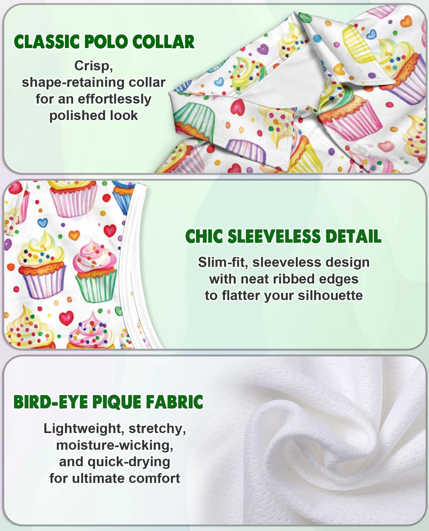 Cupcake Pattern Sleeveless Polo Shirt for Women | Netecom