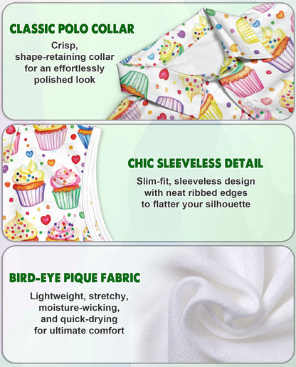 Cupcake Pattern Sleeveless Polo Shirt for Women | Netecom