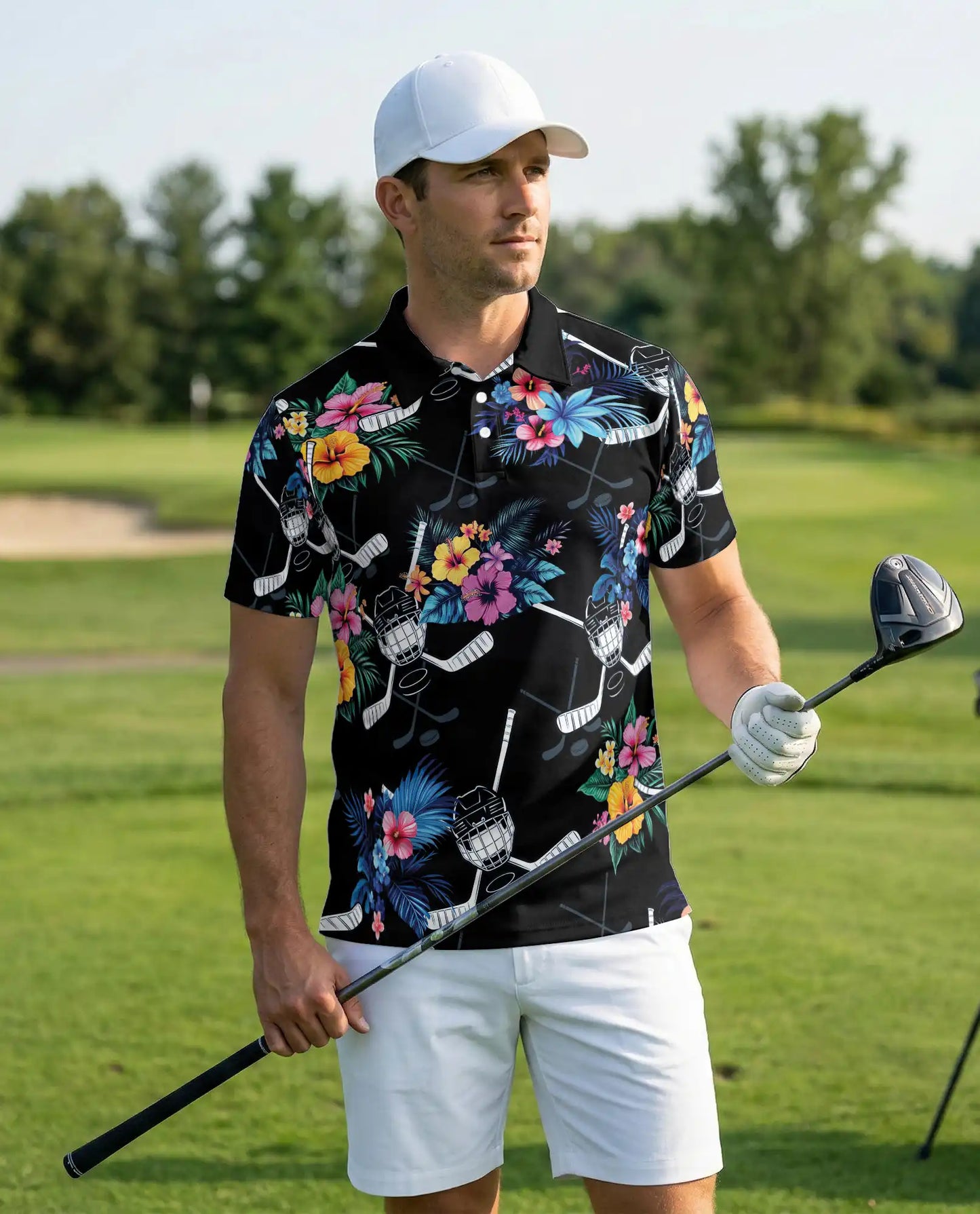 Tropical Hockey Floral 3D Polo Shirt for Men – Hawaiian Sports Fan Style | Netecom