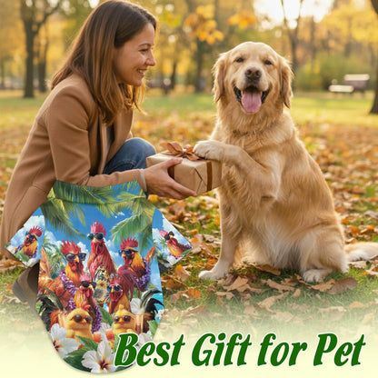 Funny Chicken Wearing Sunglasses Print Hawaii Dog and Owner Matching Button Shirts