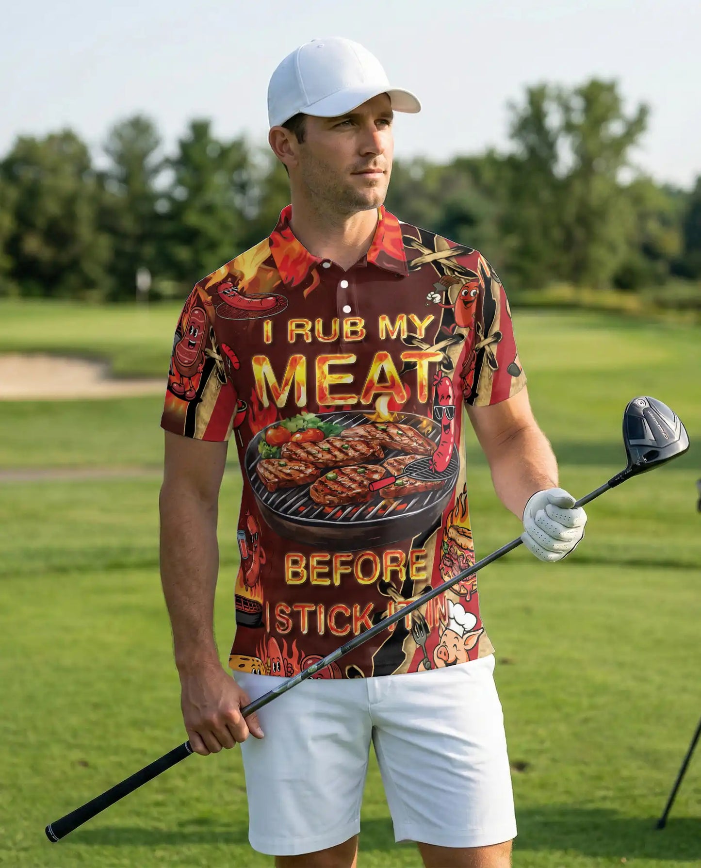 Funny BBQ Grill Master 3D Polo Shirt for Men – Backyard Barbecue Party Style | Netecom