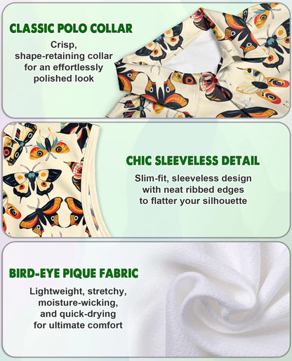 Vintage Butterfly Sleeveless Polo Shirt for Women – Retro Nature Style | Netecom