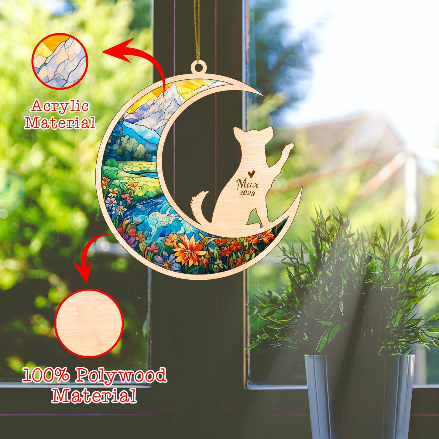 Netecom Husky Dog Memorial Suncatcher, Personalized Husky Christmas Ornament with Name Date, Dog Death Sympathy Gift for Pet Loss Sun Catchers, Dog Grief Gift, Bereavement Gifts for Loss of Pet