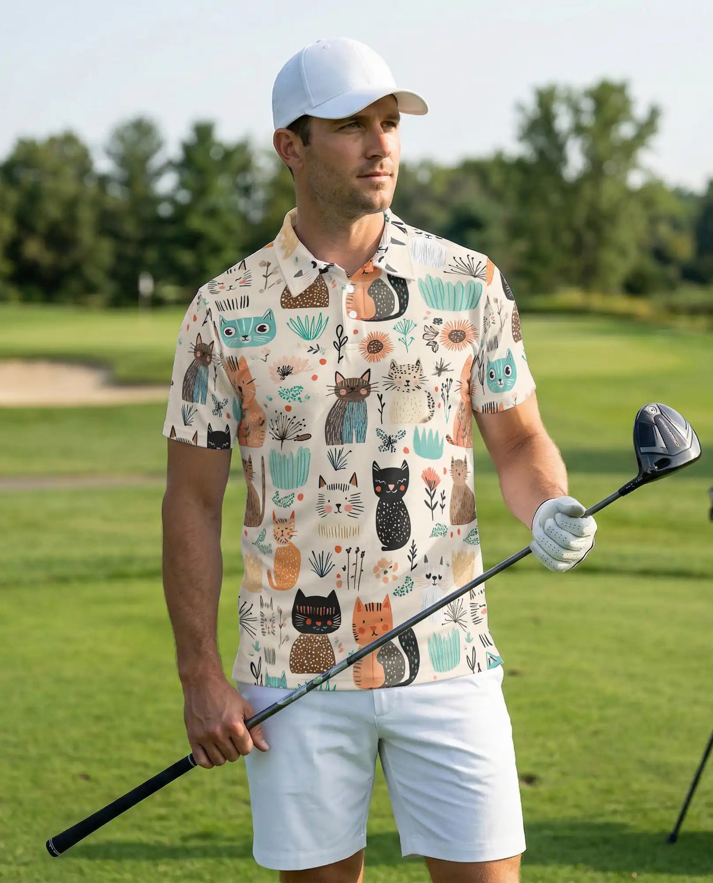 Cute Cat Polo Shirt – Cartoon Kitty Print | Netecom