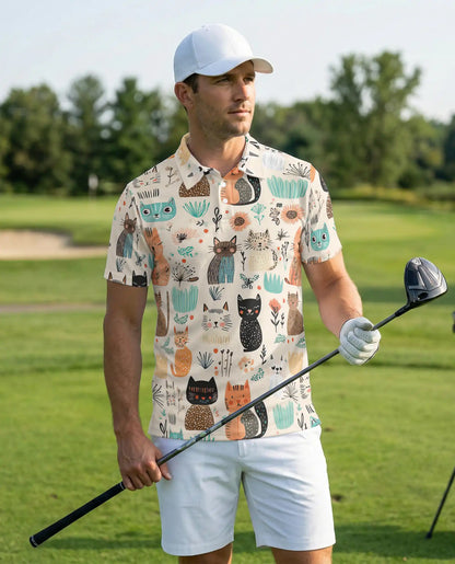 Cute Cat Polo Shirt – Cartoon Kitty Print | Netecom