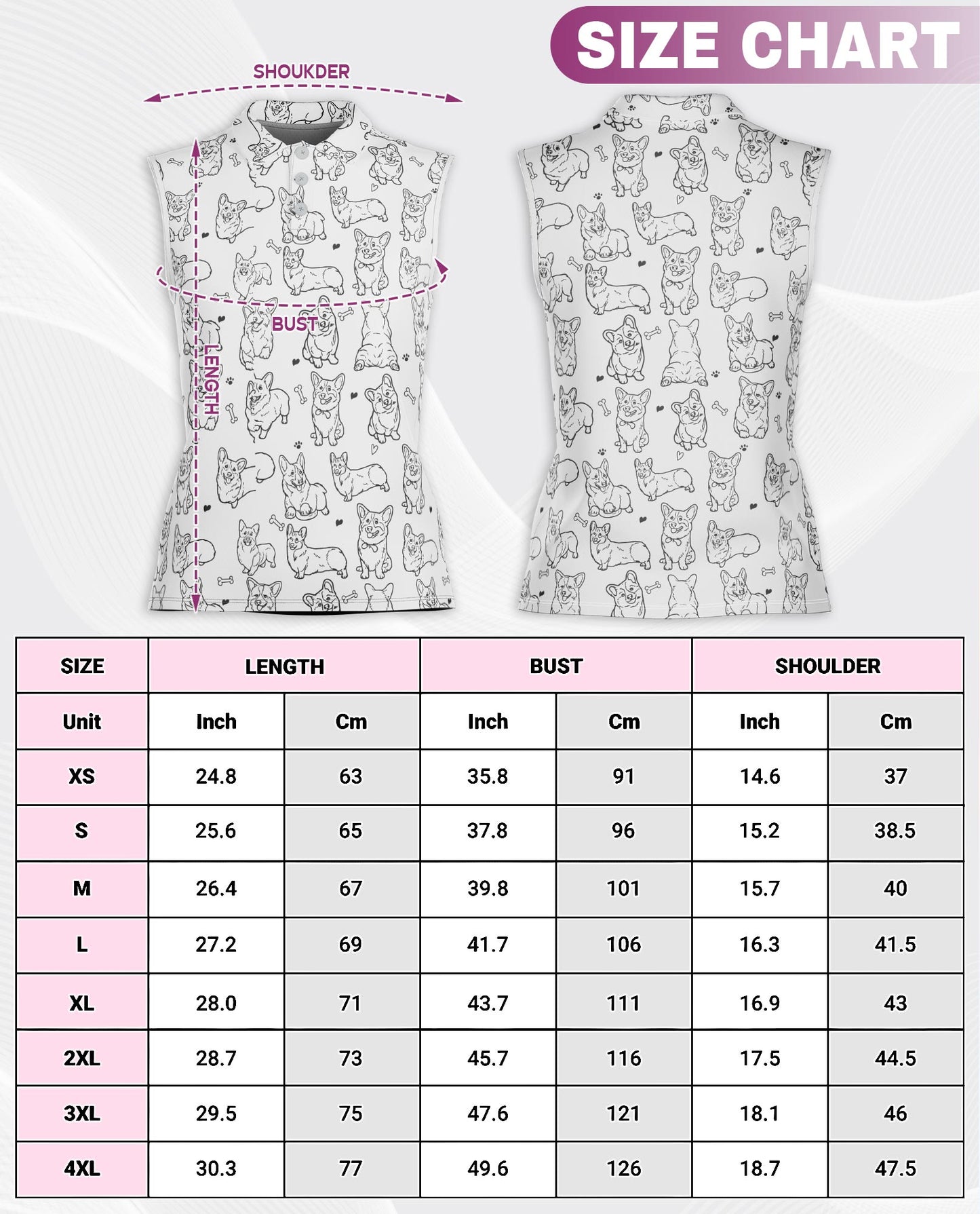 Corgi Pattern Sleeveless Polo Shirt for Women | Netecom