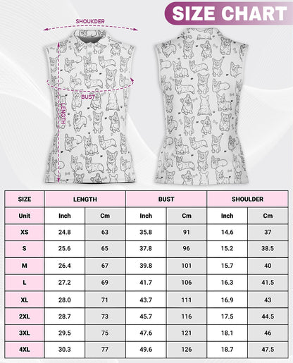 Corgi Pattern Sleeveless Polo Shirt for Women | Netecom