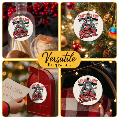 Netecom Rockin' Santa Plays Guitar Christmas Ornament, Santa Claus Playing Musical Instrument Ceramic Ornament for Xmas Tree Hanging Decorations Gift, Music Lover Gifts, Holiday Party Present