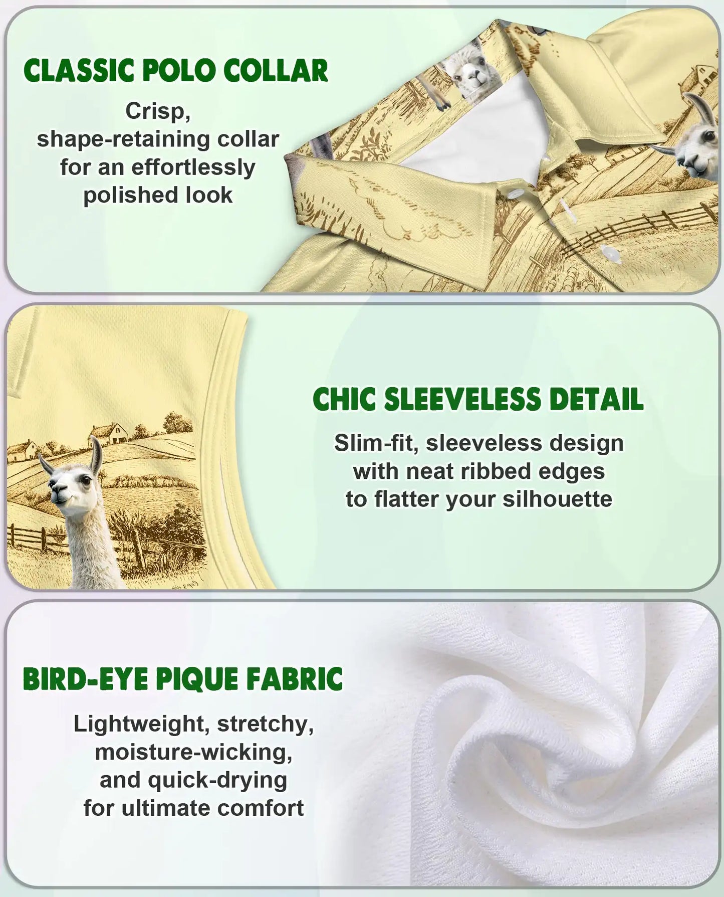 Llama Lovers Farm Sleeveless Polo Shirt for Women – Cute Farm Animal Style | Netecom