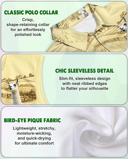 Llama Lovers Farm Sleeveless Polo Shirt for Women – Cute Farm Animal Style | Netecom