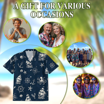 Netecom Tropical Anchor Hawaiian Shirt for Men Women, Sea Animal Button Down Summer Beach Short Sleeve Shirts