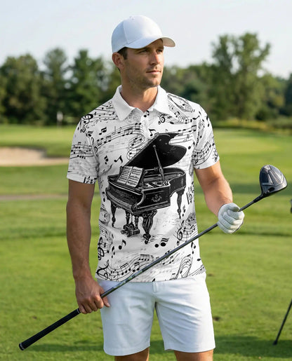 Musical Piano Notes Polo Shirt for Men – Classic Music Design | Netecom