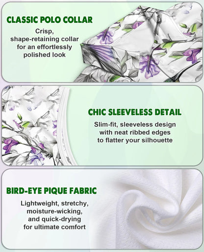 Vintage Hummingbirds Sleeveless Polo Shirt for Women | Netecom