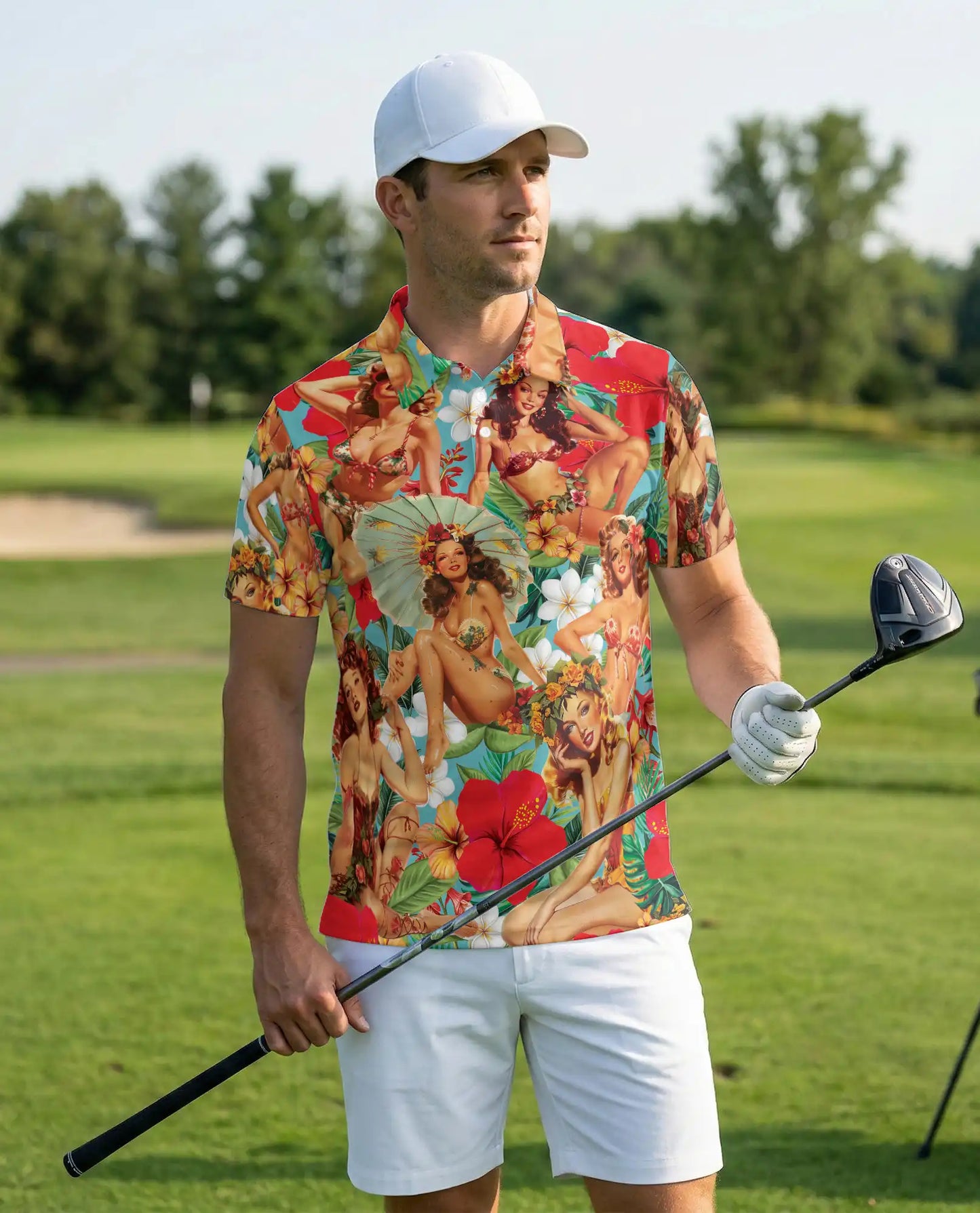 Tropical Pin Up Polo Shirt - Vintage Hawaiian Beauty Style | Netecom
