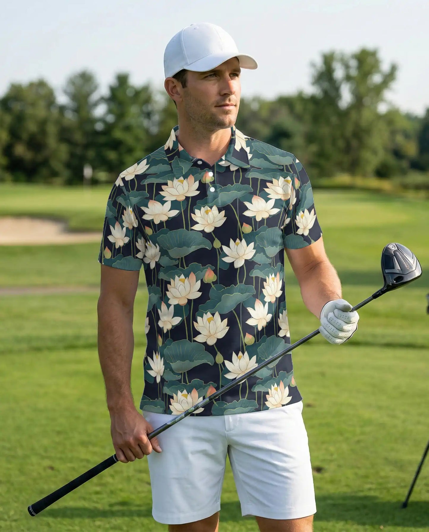 Lotus Flower Polo Shirt – Elegant Botanical Print | Netecom