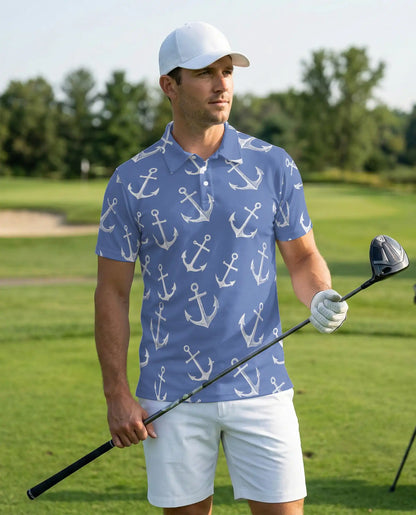 Nautical Anchor Polo Shirt – Coastal Ocean Print | Netecom