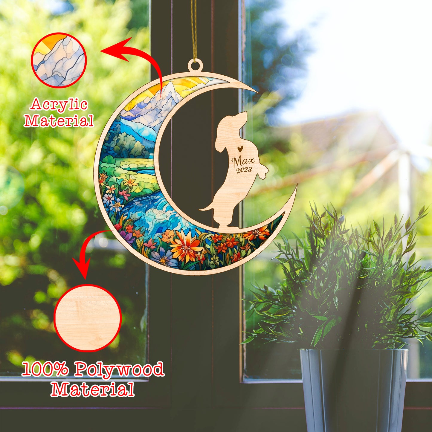 Netecom Dachshund Dog Memorial Suncatcher, Personalized Dachshund Christmas Ornament with Name Date, Bereavement Gifts for Loss of Pet, Dog Grief Gift, Dog Death Sympathy Gift Pet Loss Sun Catchers