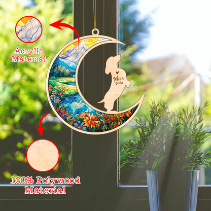 Netecom Dachshund Dog Memorial Suncatcher, Personalized Dachshund Christmas Ornament with Name Date, Bereavement Gifts for Loss of Pet, Dog Grief Gift, Dog Death Sympathy Gift Pet Loss Sun Catchers